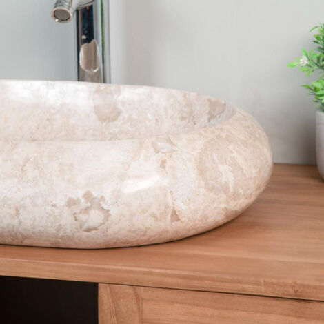 Lavabo Ovalado De Piedra Natural Gris (30 Cm) - Hecho A Mano En Piedra De Río De Indonesia Para Baños únicos