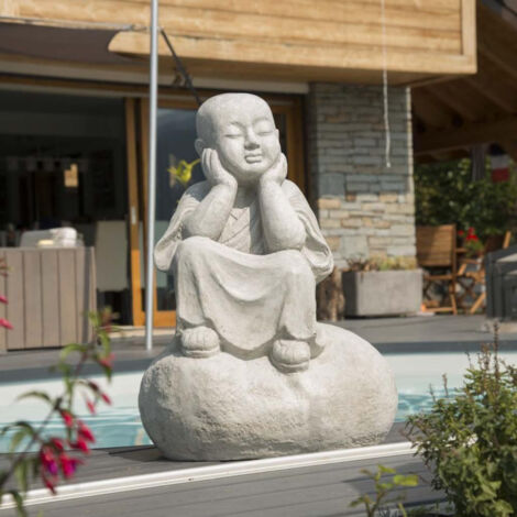 Estatua monje shaolín pensativo gris claro 80 cm