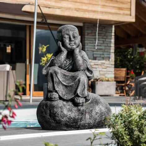 Estatua monje shaolín pensativo pátina gris 80 cm