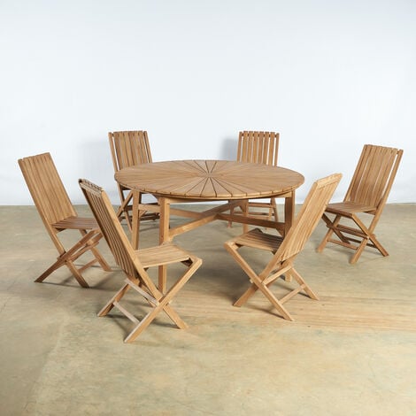 Conjunto de mesa de jardín de teca y 2 sillas plegables