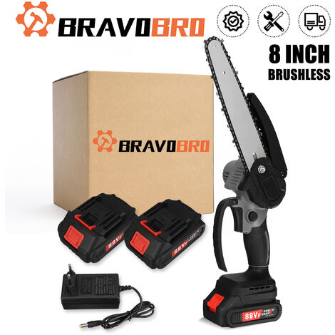 Bravobro 18V 8'' bürstenlose Akku-Kettensäge 2 Batterien grau Fantablau