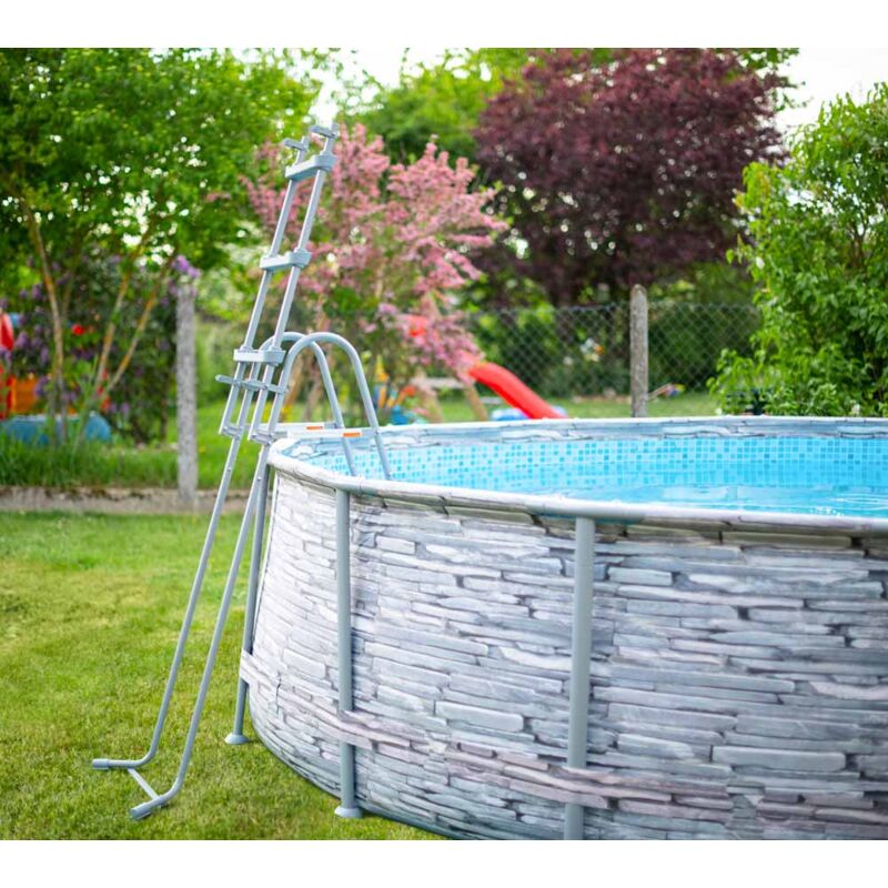 Summer Waves Frame Pool Rond 427x107 cm aspect pierre gris Kit