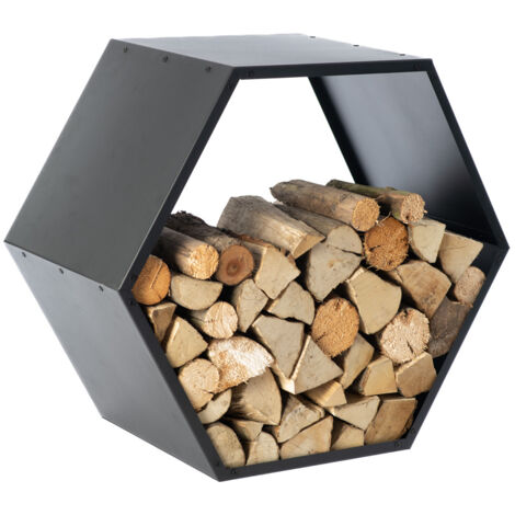 Westmann – Étagère à bois de cheminée en acier noir 88x45x77 cm – Construction moderne en acier revêtu – Résistante à la corrosion – Design nid d'abeille