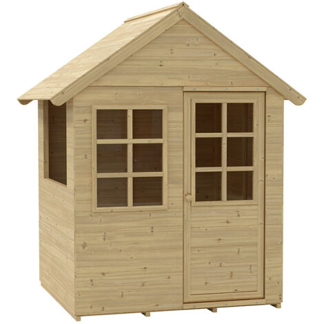 Cabane de jardin pour enfant en bois de sapin FSC – Dimensions optimisées – Sol en bois inclus – Assemblage facile avec composants pré-percés