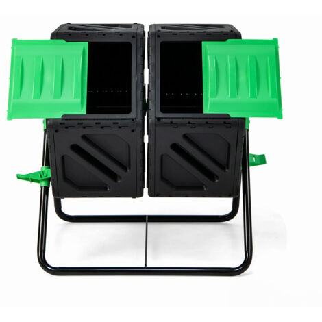 Composteur De Jardin - Bac à Compost Pour Déchets - Rotatif 360Â° - Double Chambre 130 L - Acier PP Vert Noir OUTSUNNY