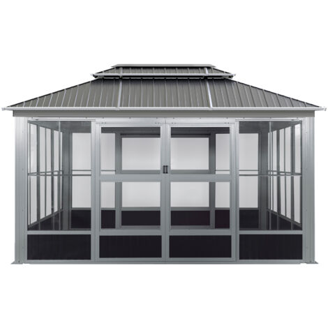 Pavillon en aluminium 436x311x291cm – Double toit aéré – Protection UV et intempéries – Jardin d'hiver Olan 1014 blanc – Sojag