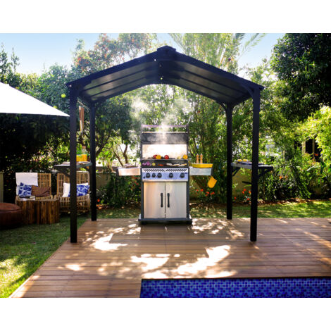 Palram - Canopia – Pavillon de barbecue en aluminium 181x240x249 cm – Toit pointu avec conduit de fumée – 2 étagères galvanisées – Pour barbecues jusqu'à 224 cm (1/10)