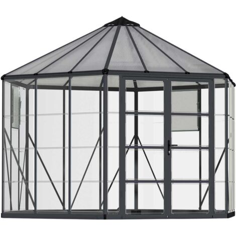 Palram – Serre de jardin polycarbonate hexagonale 8.6m² Ø 363 cm – Aluminium revêtu de poudre – Panneaux double nervure 100 % UV – 705239