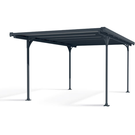 Palram – Carport Verona 5.04 x 2.99 m gris – Structure en aluminium laqué – Parois en polycarbonate teinté – Résistance à la neige 100 kg/m²