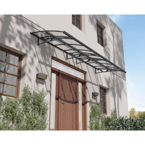 Canopia By Palram – Marquise de porte Amsterdam gris 447x139cm – Aluminium et verre acrylique – Protection intempéries pour entrées et fenêtres