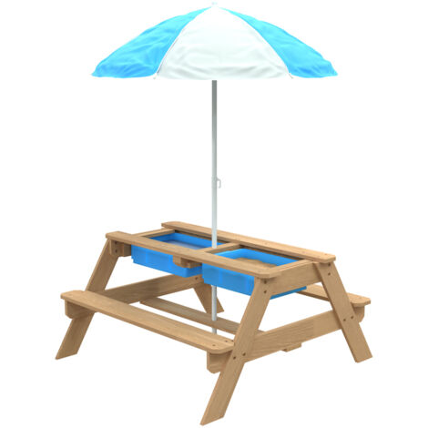 Tp Toys – Table de jeux en bois et bac à sable Tiger – Parasol inclus – Bois de pin FSC – 97x95x170 cm – Pour enfants à partir de 3 ans