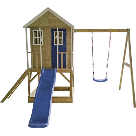 Wendi Toys Maison en bois sur pilotis Alpaka  avec toboggan,