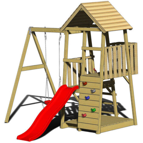 Wendi Toys Tour de jeux en bois Panda incl. toboggan, mur d'escalade et balançoire Nature 290x270x270 cm