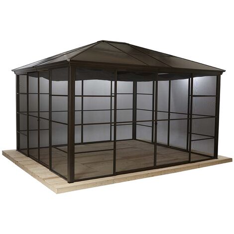 Pavillon hardtop en aluminium avec moustiquaires – Dimensions 362x298x283 cm – Protection solaire ajustable – Portes coulissantes doubles – Sojag (1/9)