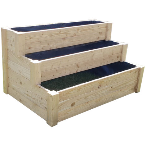 Lit surélevé en mélèze Anna 120x76x64 cm – Construction à gradins – Bois de mélèze FSC – Jardinage confortable sur 3 niveaux – Westmann