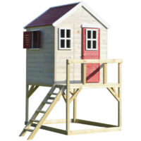 Cabane de jardin pour enfant en bois sur pilotis – Maison Cigogne 160x190x242 cm – Bois de pin certifié FSC – 2 fenêtres à croisillons – Wendi Toys