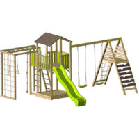 Wendi Toys Holz Tower Dino Incl. Slide, mur d'escalade, swing