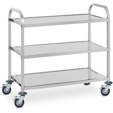 Chariot De Service Desserte Cuisine Table Roulante Inox 3 Plateaux Niveaux F