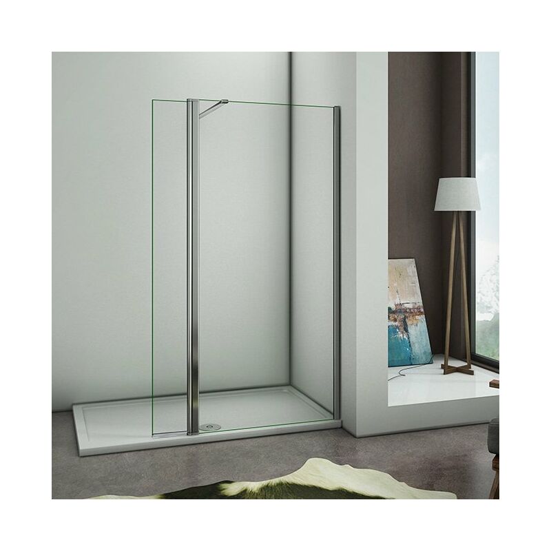 Mamparas ducha Panel Pantalla Fija + Lateral 8mm cristal templado para baño  90x200cm Barra soporte 90cm (6-8mm)