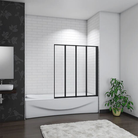 Mampara de Bañera 4 Hojas Plegables Vidrio Templado 4mm Perfil Negro Mate Tamaño:(890-900)x1400mm