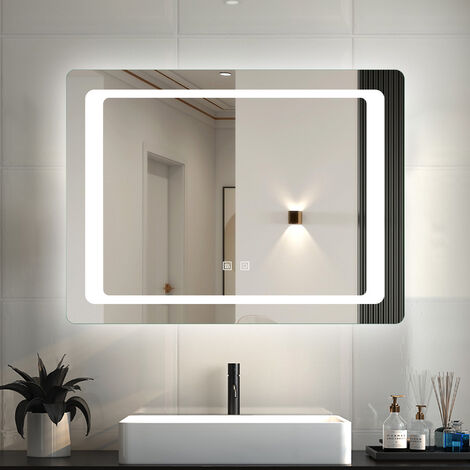 AICA Espejo de baño LED 80×60cm+antivaho+interruptor táctil