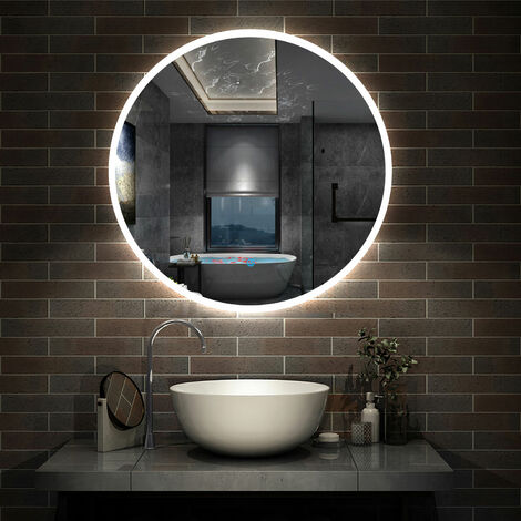AICA Espejo redondo de baño LED 80cm + antivaho + brillo ajustable