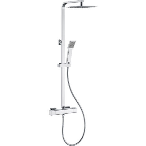 Aica Columna de Ducha Termostática Cuadrada con Barra Ajustable 764-1184mm, Alcachofa de Ducha Lluvia Efecto para Baño