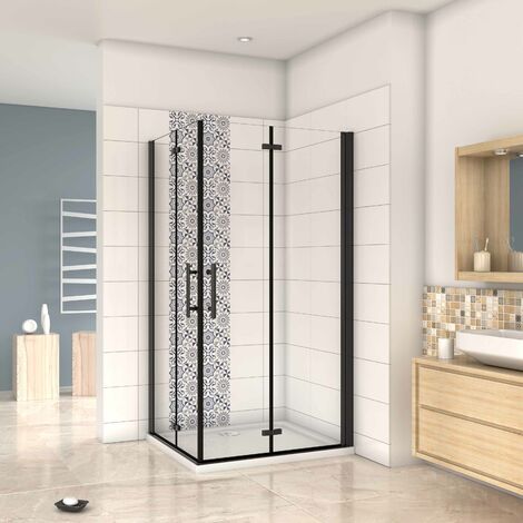 AICA Mampara de Ducha Rectangular Plegable Vidrio Templado Easyclean de 5 mm con Perfil Negro Mate Tamaño:(1080-1100)x(980-1000)x1900mm (1/5)