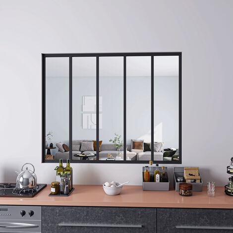 AICA Separador de ambiente 153x108cm Cristal templado transparente 4mm 5 hojas enmarcadas con Perfil de aluminio negro mate