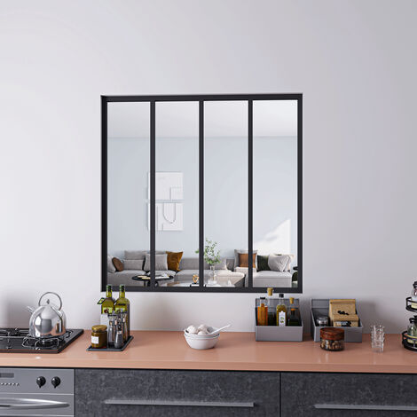 AICA Separador de ambiente 123x108cm Cristal templado transparente 4mm 4 hojas enmarcadas con Perfil de aluminio negro mate