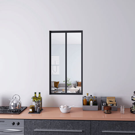 AICA Separador de ambiente 63x108cm Cristal templado transparente 4mm 2 hojas enmarcadas con Perfil de aluminio negro mate