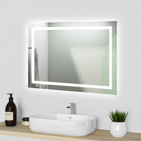 AICA Espejo de baño LED sin cobre 80×60cm＋antivaho＋interruptor táctil