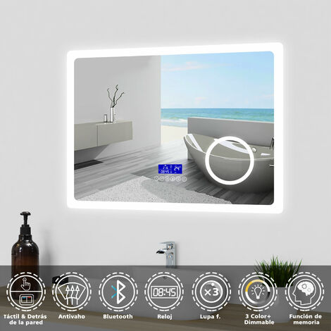 AICA Espejo de baño LED 80×60cm + Bluetooth + Lupa