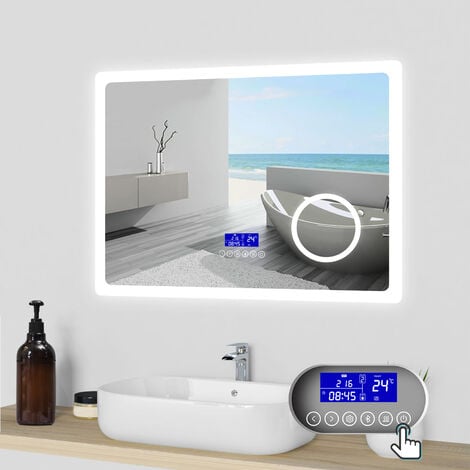 AICA Espejo de baño LED 80×60cm + Bluetooth + Lupa