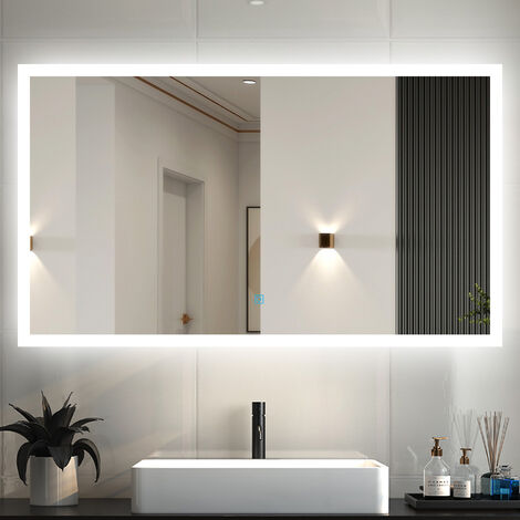 AICA Espejo de baño LED 120×70cm + antivaho + interruptor táctil