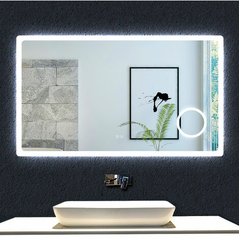 AICA Espejo de baño LED 140×80cm + Bluetooth + Espejo de aumento