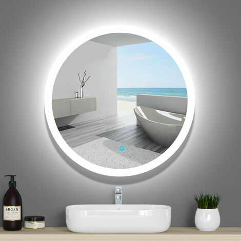 AICA Espejo de baño LED redondo 60cm+interruptor táctil+antivaho