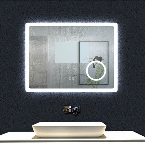 AICA Espejo de baño LED 80×60cm + Bluetooth + Espejo de aumento
