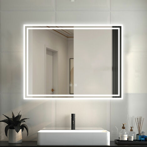 AICA Espejo de baño LED 80×60cm＋Bluetooth＋Antivaho