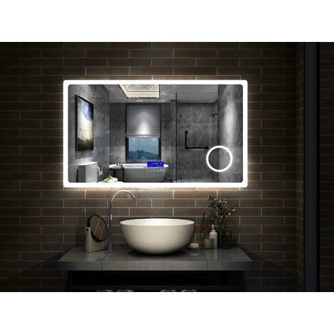 AICA Espejo de baño LED 100×60cm + Bluetooth + Lupa