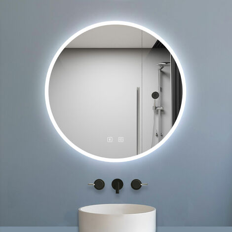 Aica Espejo LED de baño redondo 60 x 60 cm, Bluetooth, brillo regulable, antivaho