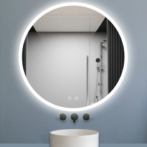 Aica Espejo LED de baño redondo 70 x 70 cm, Bluetooth, brillo regulable, antivaho