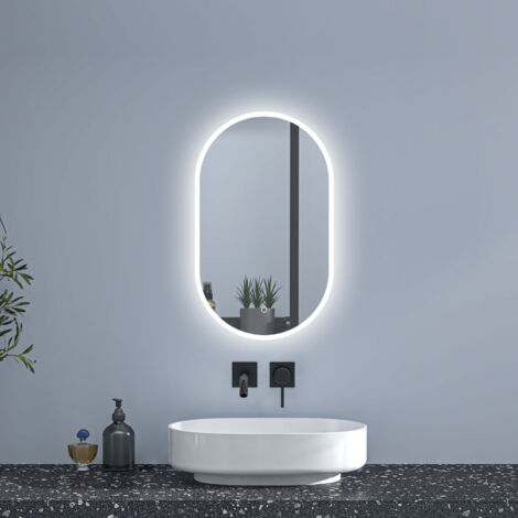 AICA Espejo de baño LED 450 x 750 mm, ovalado, antivaho, luminosidad regulable