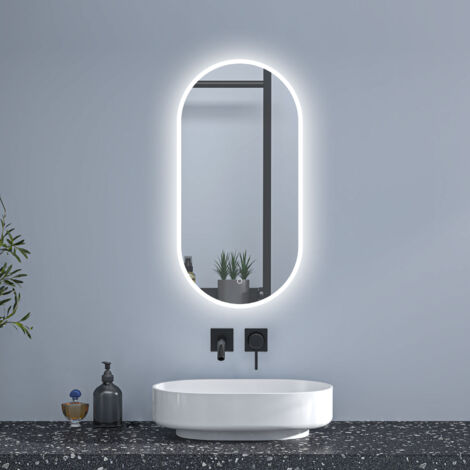 AICA Espejo de baño LED 450 x 900 mm, ovalado, antivaho, luminosidad regulable