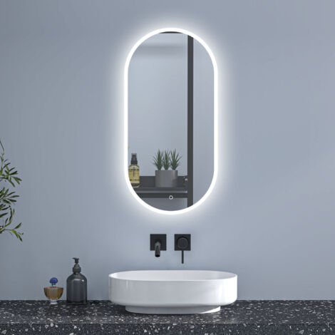 AICA Espejo de baño LED 500 x 1000 mm, ovalado, antivaho, luminosidad regulable