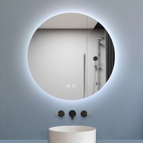 Aica Espejo de baño redondo LED 60×60cm, antivaho, luz tricolor regulable, función memoria