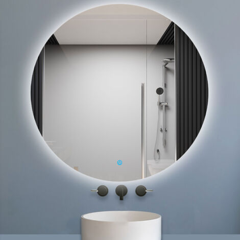 Aica Espejo de baño redondo LED 90×90cm, antivaho, brillo regulable, función memoria