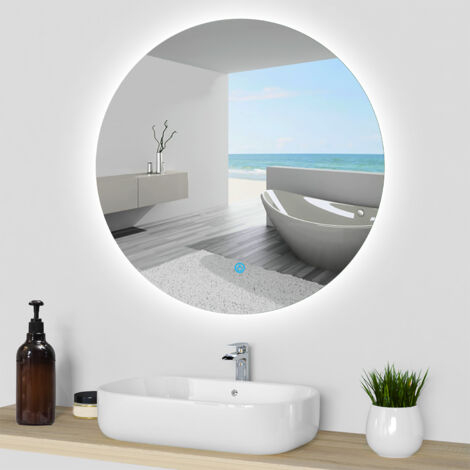 Aica Espejo de baño redondo LED 60×60cm, antivaho, brillo regulable, función memoria