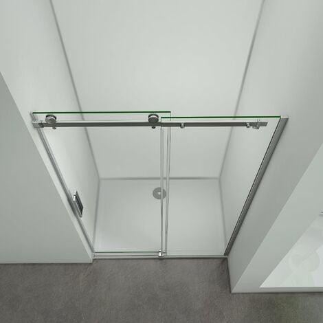 Mampara Frontal con Puerta Corredera de Apertura Reversible, Cristal Transparente 6 mm de espesor, 100x195cm