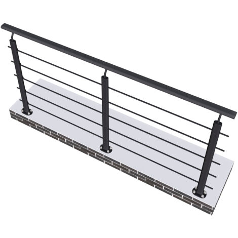 AICA Barandillas de aluminio negro mate, interior y exterior, fijaciones al suelo 200x100cm